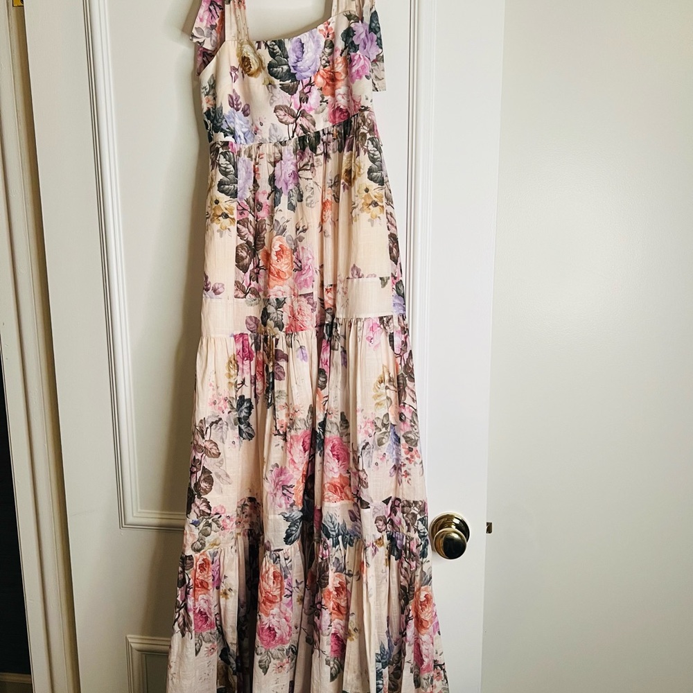 Zimmermann Floral Tiered Maxi Dress in White and Pink - Picture 4 of 9